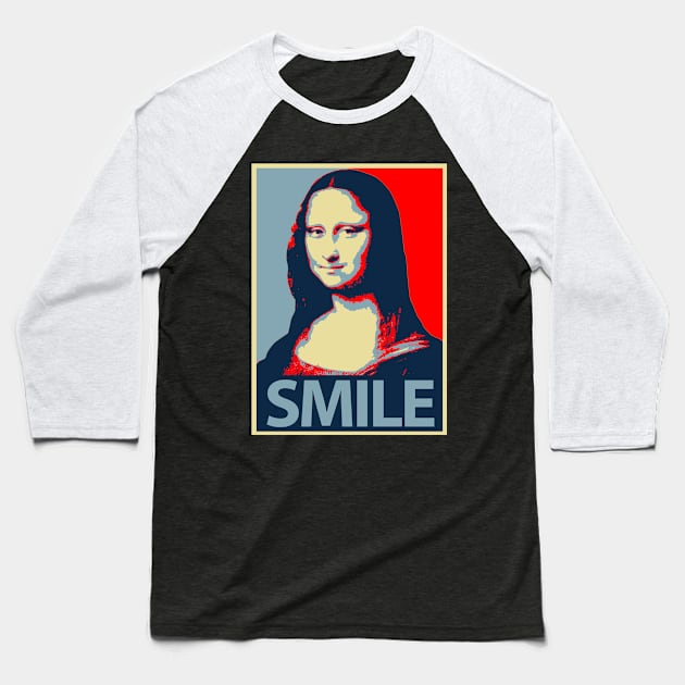 Mona Lisa Smile Baseball T-Shirt by cartogram